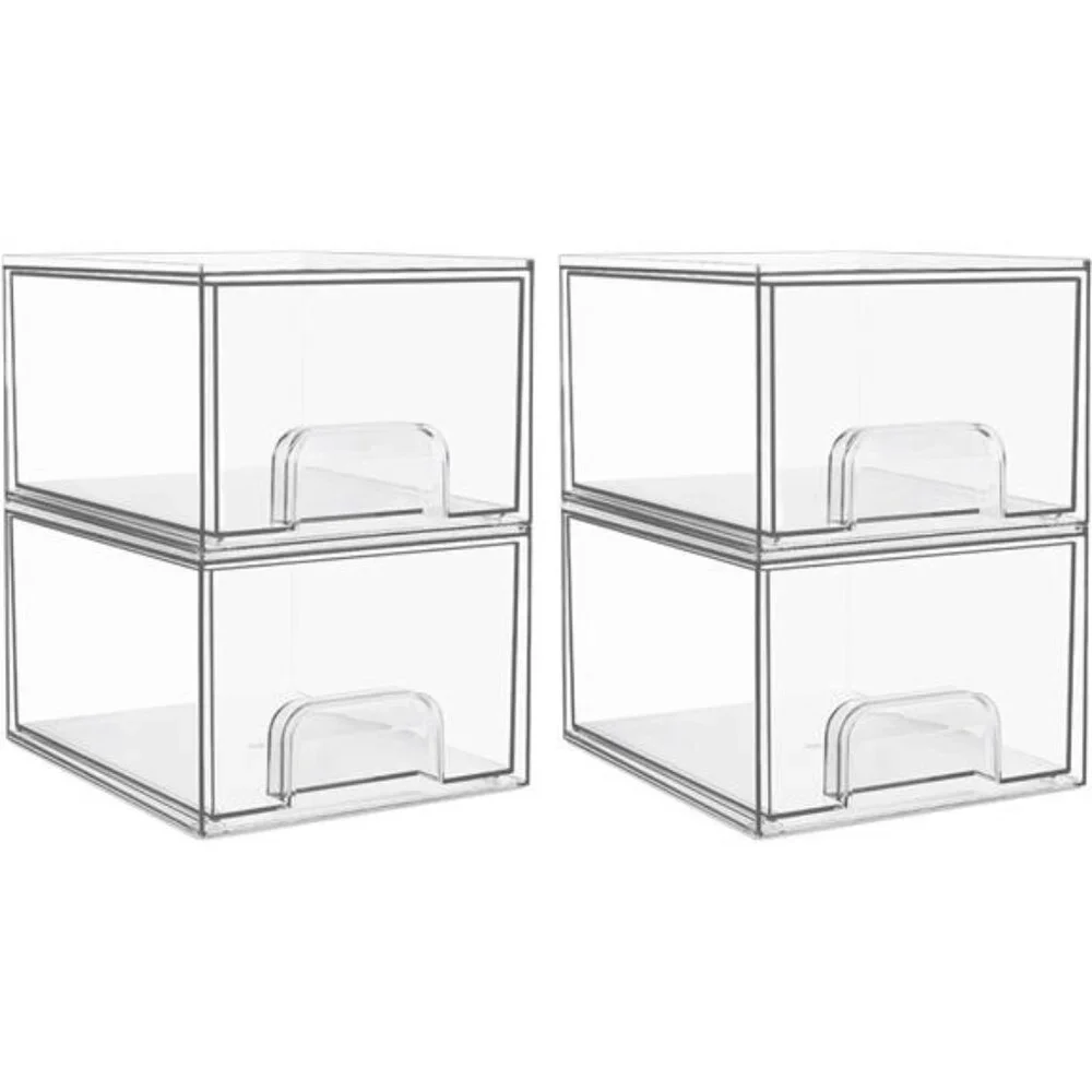 4 Pack Clear Stackable Storage Drawers, 4.4'' Tall Acrylic Bathroom Organizer